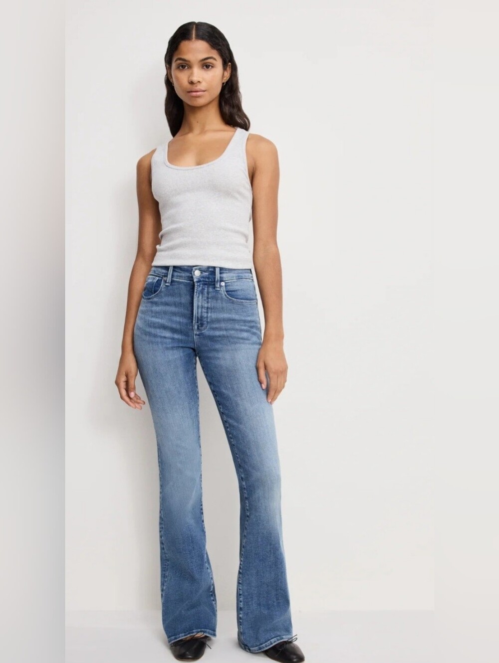 GOOD AMERICAN Good Flare Jeans Women's 29 Medium Wash High Rise Gap Proof Waist